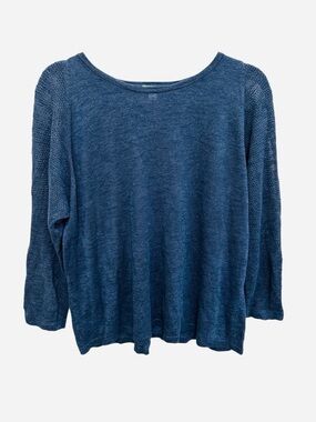 J. Jill linen blend navy blue slit sleeve pullover sweater Size XL beach coastal